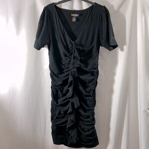 Ralph Lauren Rugby Black Gathered Ruffled Fitted Dress Sz L